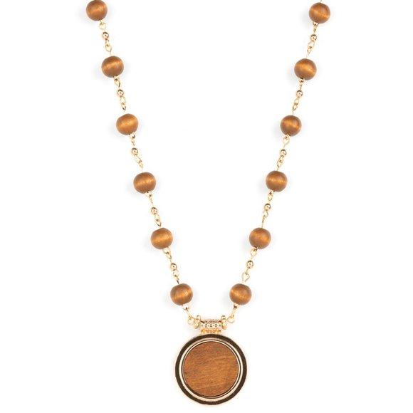 SOULFUL SUNRISE - GOLD WOOD DISC AND WOODEN BEADS NECKLACE SET