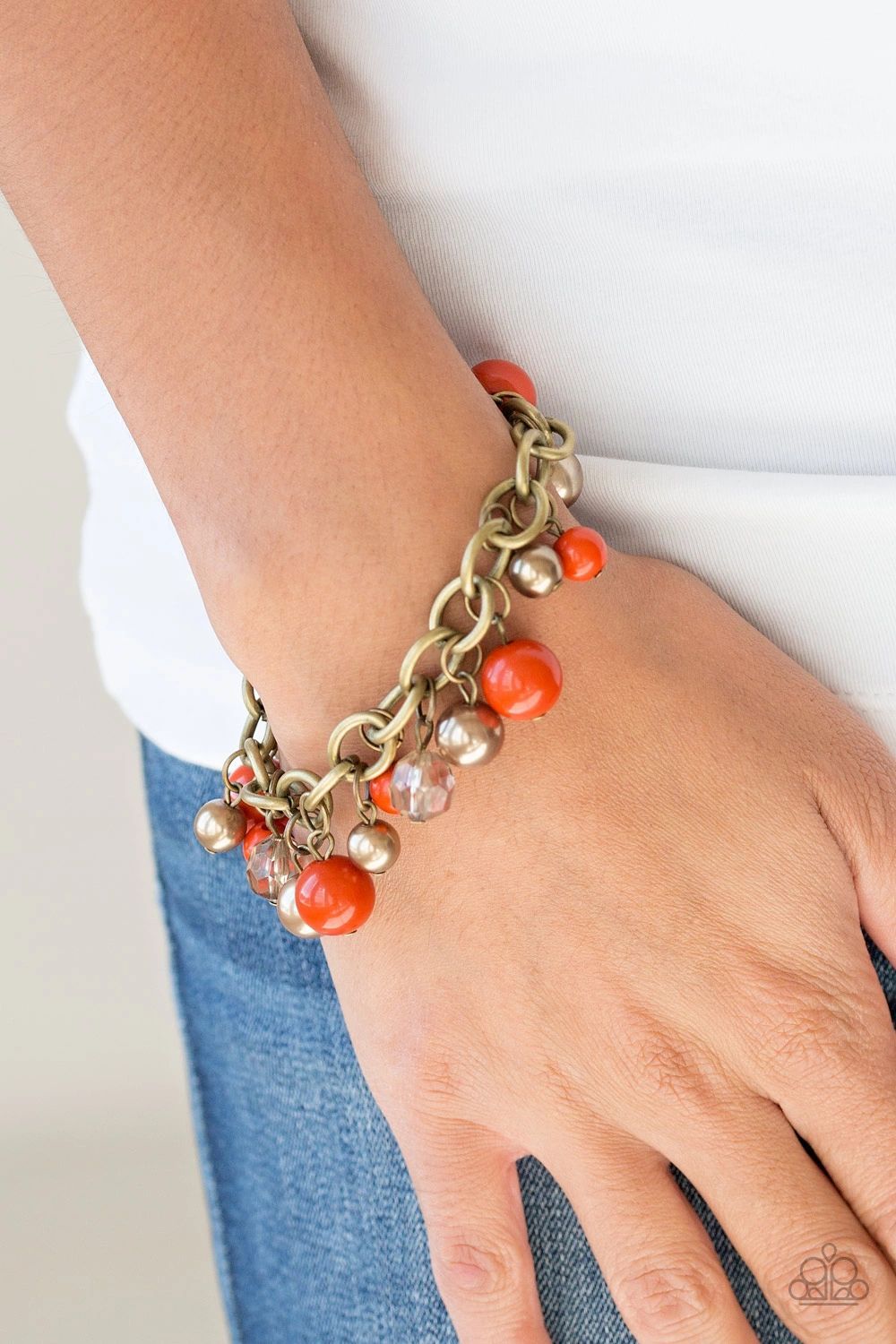 GRIT AND GLAMOUR - ORANGE AND BRASS BEADS BRACELET