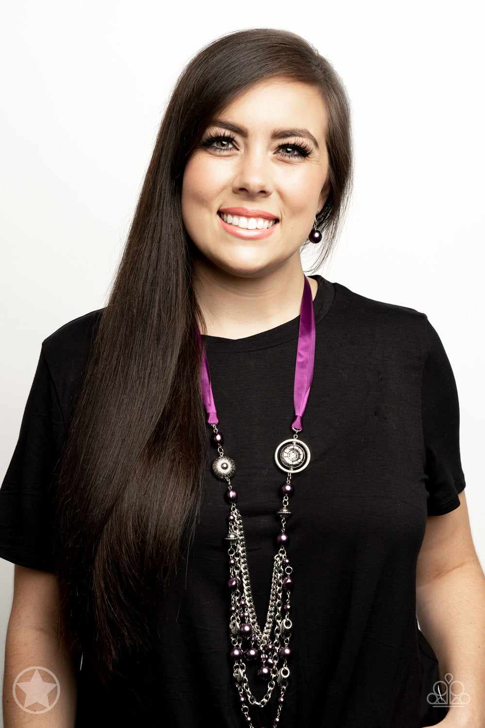 ALL THE TRIMMINGS - PURPLE RIBBON PEARLS NECKLACE