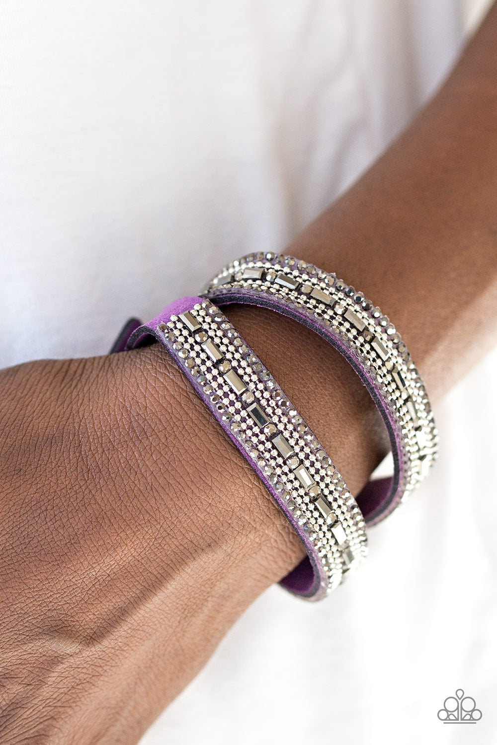 SHIMMER AND SASS - PURPLE RHINESTONE DOUBLE WRAP BRACELET