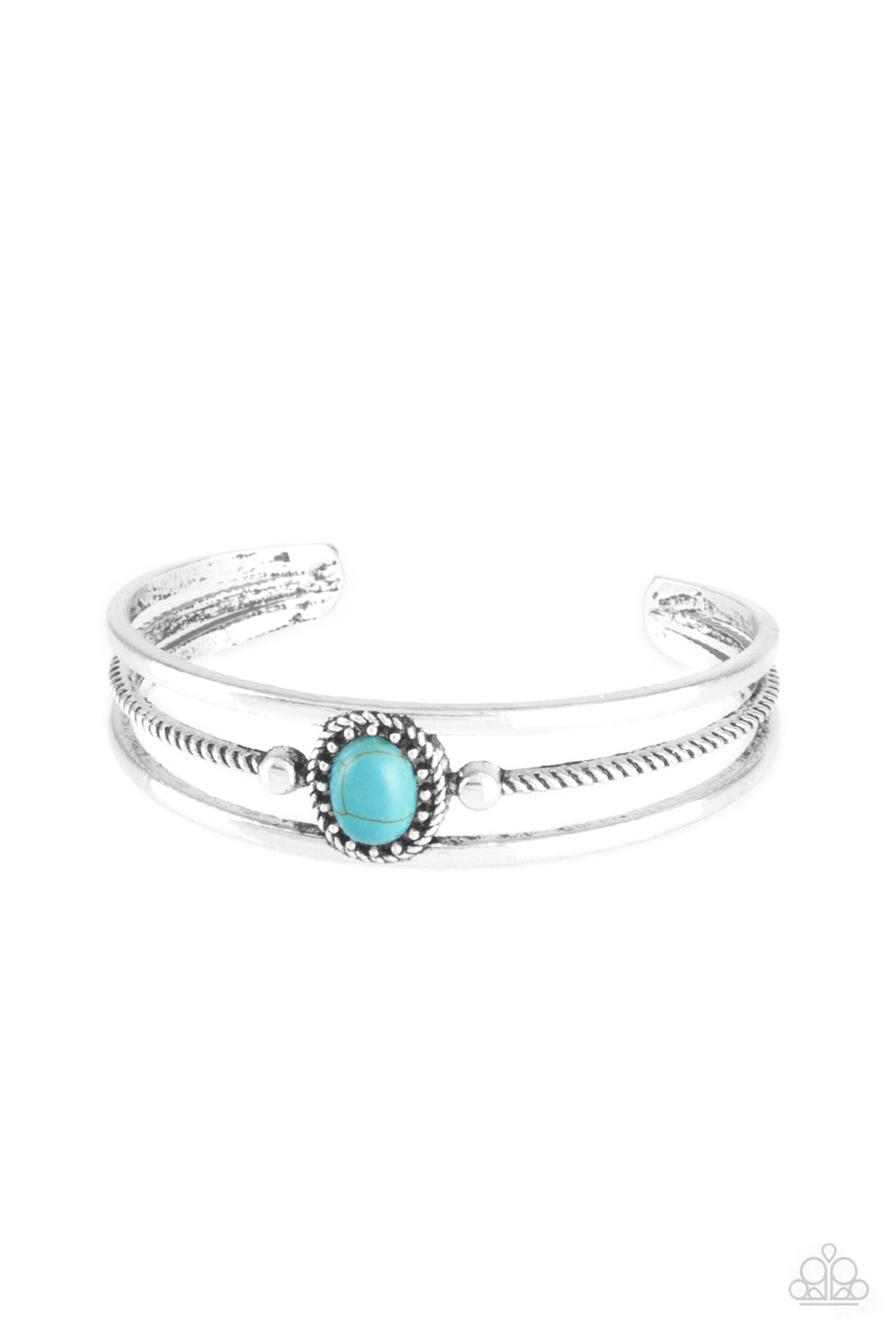 BORDERLINE BORDERLAND - BLUE TURQUOISE DAINTY SILVER CUFF BRACELET