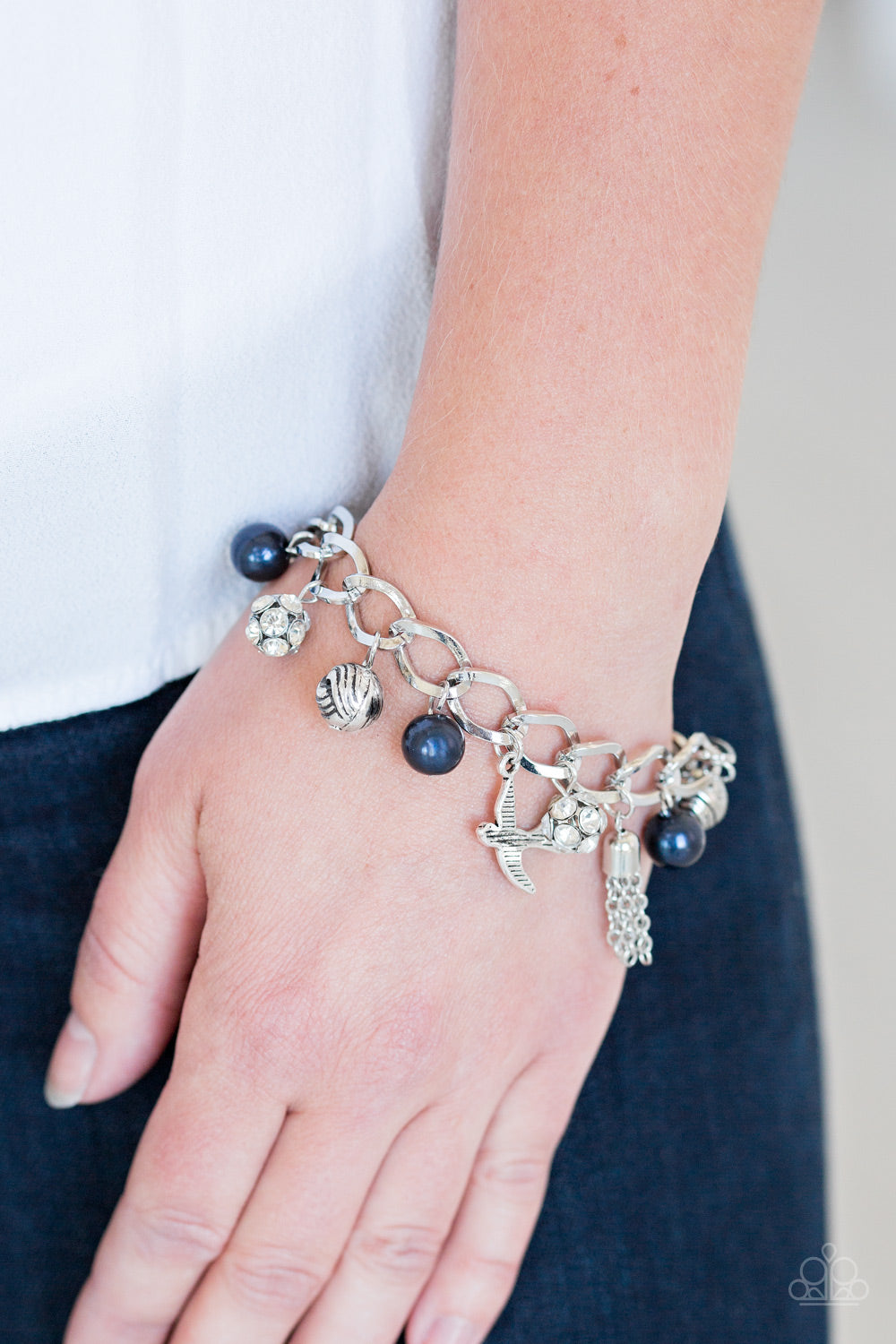 LADY LOVE DOVE - BLUE PEARLS DOVE BIRD CHARM BRACELET