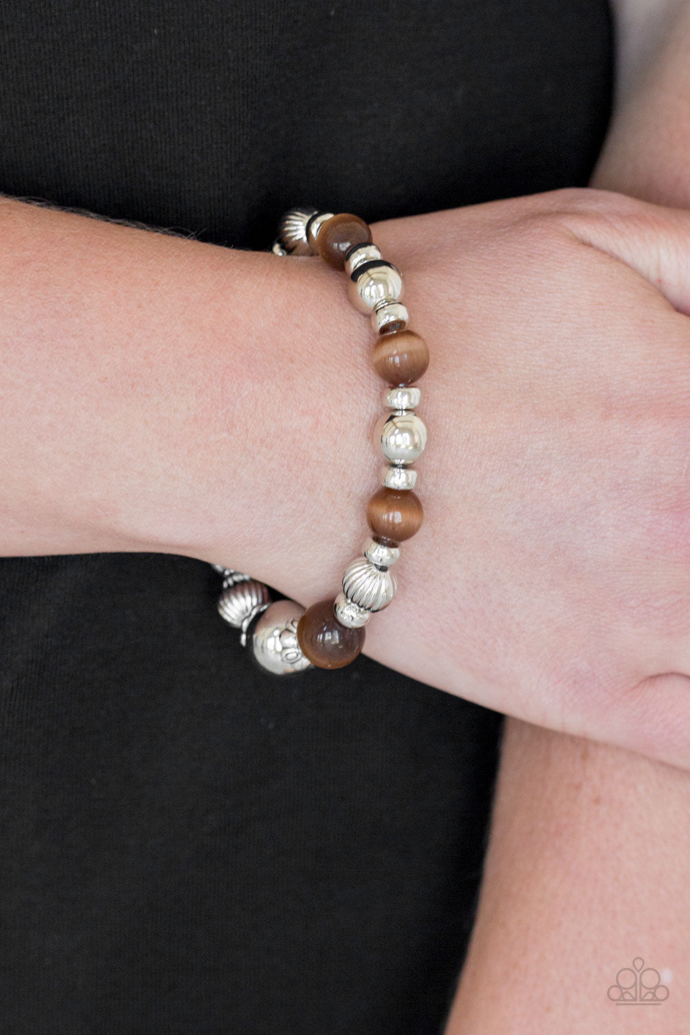 ONCE UPON A MARITIME - BROWN MOONSTONE STRETCH SILVER BRACELET