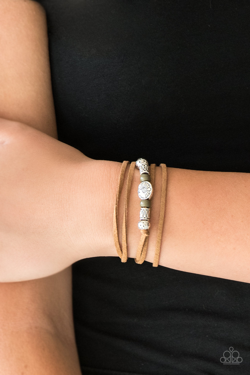 CLEAR A PATH - GREEN OLIVE LEATHER SUEDE WRAP BRACELET NECKLACE HEADBAND