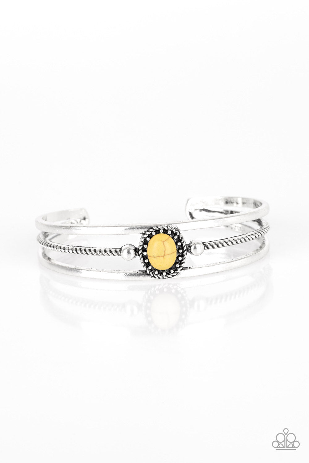 BORDERLINE BORDERLAND - YELLOW TURQUOISE DAINTY SILVER CUFF BRACELET