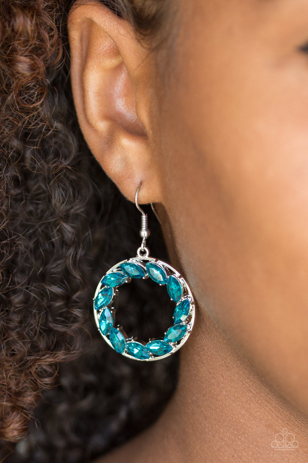 GLOBAL GLOW - BLUE TOPAZ RHINESTONES SILVER CIRCLE HOOP EARRINGS