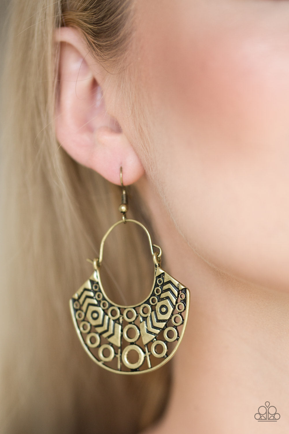 INDIGENOUS IDOL - BRASS TRIBAL ABSTRACT 2 IN 1 HOOP EARRINGS