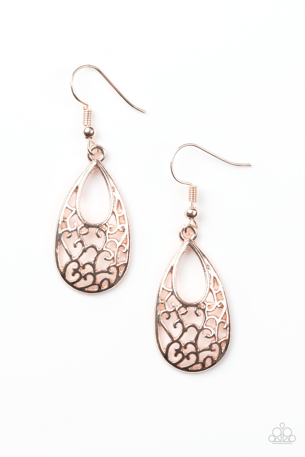 ALWAYS BE VINE - ROSE GOLD FLORAL FILIGREE CUT OUT TEARDROP DAINTY EARRINGS