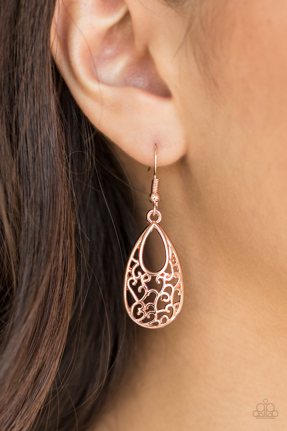 ALWAYS BE VINE - ROSE GOLD FLORAL FILIGREE CUT OUT TEARDROP DAINTY EARRINGS