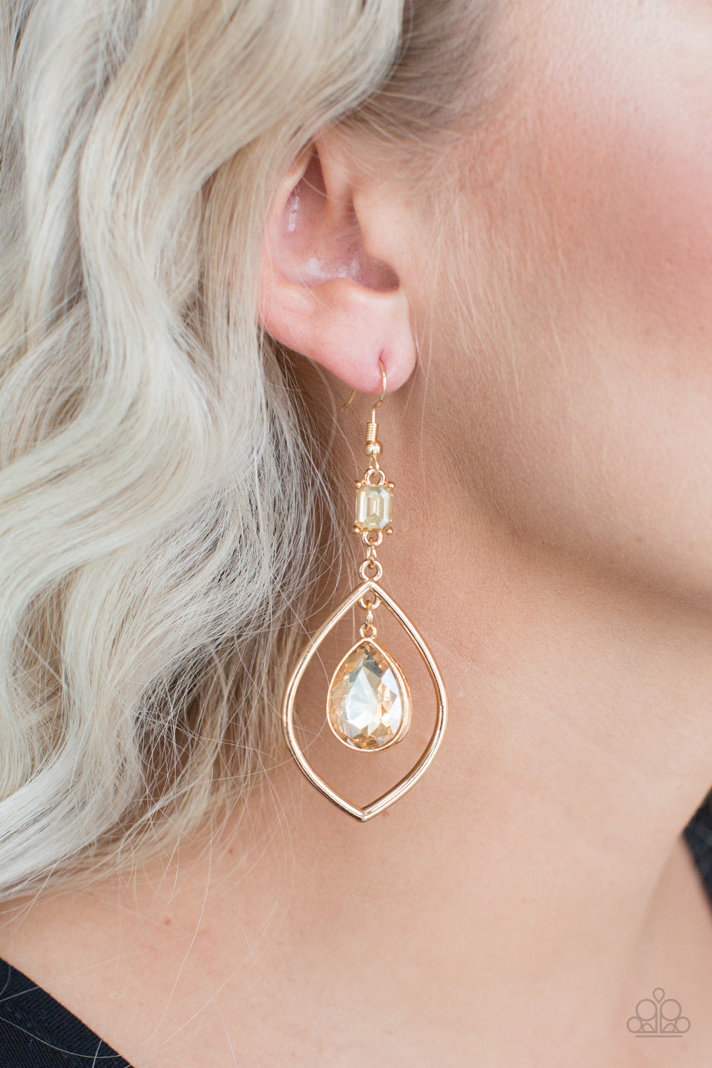 PRICELESS - GOLD IRIDESCENT RHINESTONES TEARDROP EARRINGS