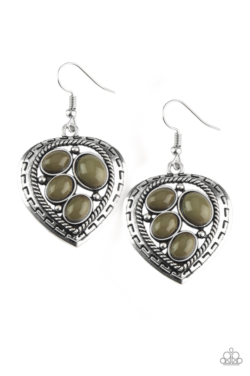 WILD HEART WONDER - GREEN OLIVE BEADS TRIANGLE EARRINGS