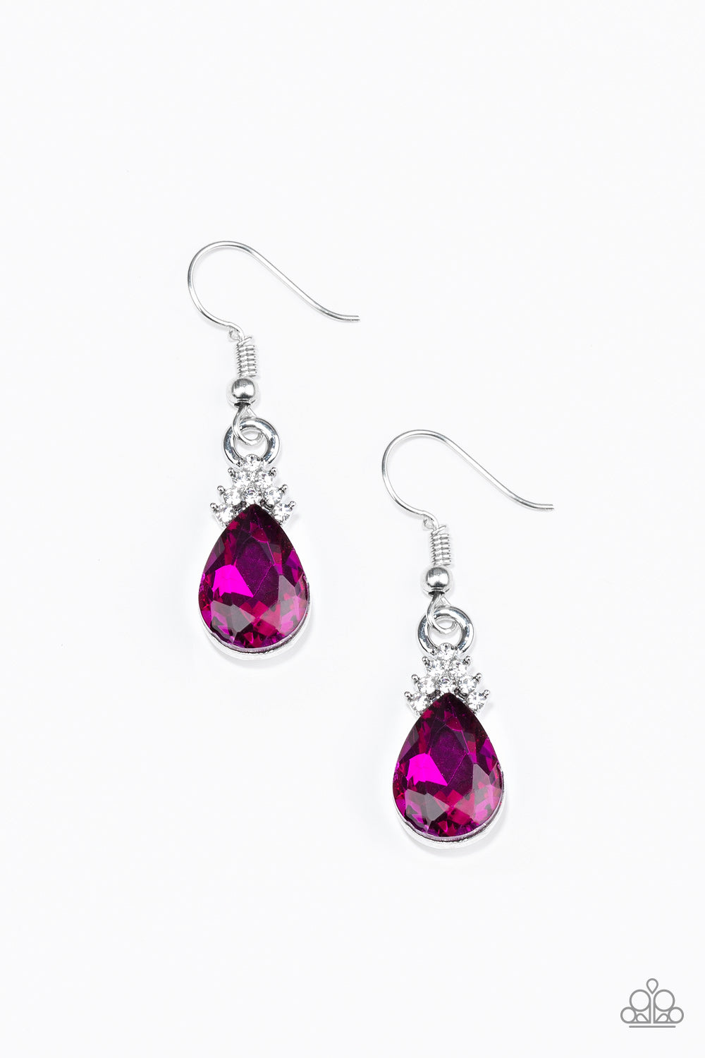 5TH AVENUE FIREWORKS - PINK TEARDROP HOT PINK RHINESTONE DAINTY PENDANT EARRINGS