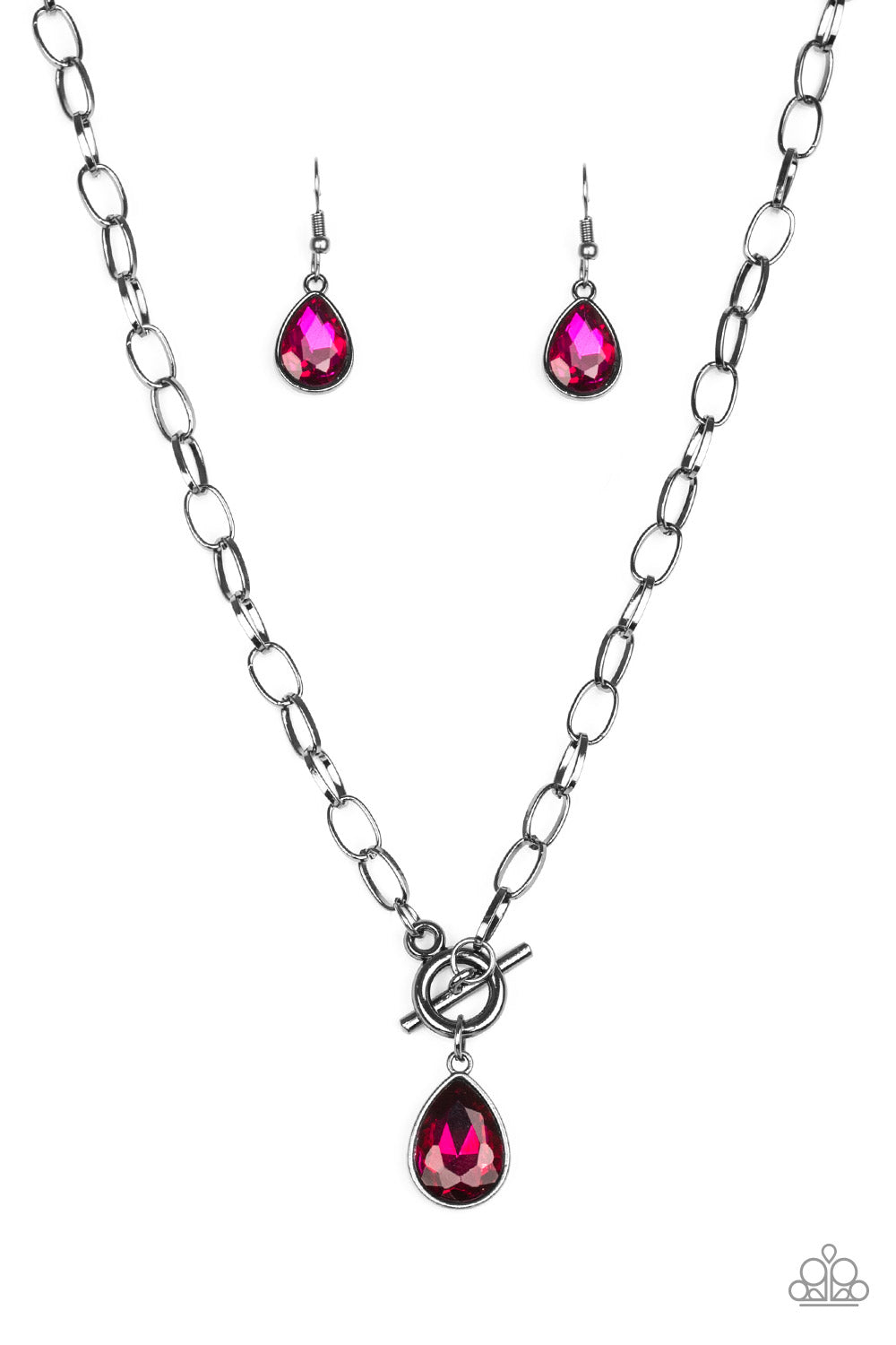 PAPARAZZI SO SORORITY PINK TEARDROP RHINESTONE TOGGLE NECKLACE