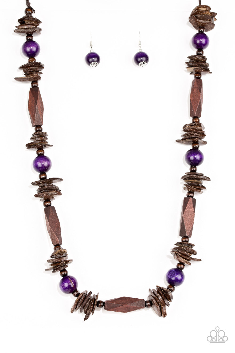 COZUMEL COAST - PURPLE AND BROWN WOODEN NECKLACE