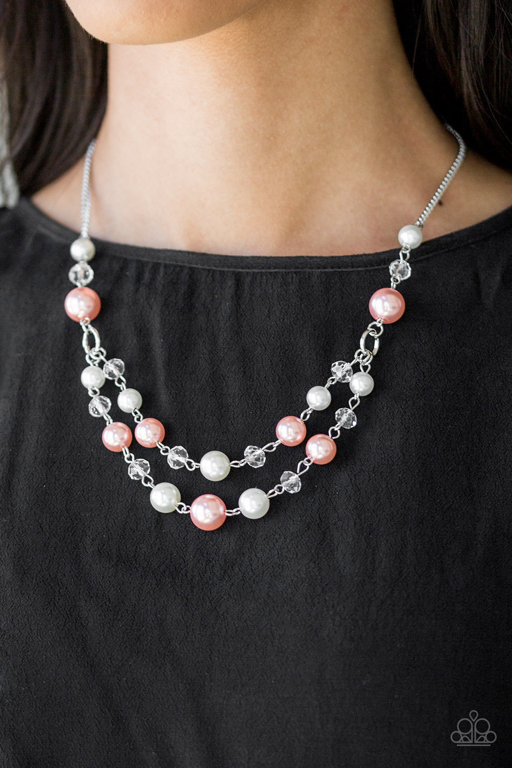 THE PRINCESS BRIDESMAID - ORANGE PEACH AND WHITE PEARLS NECKLACE
