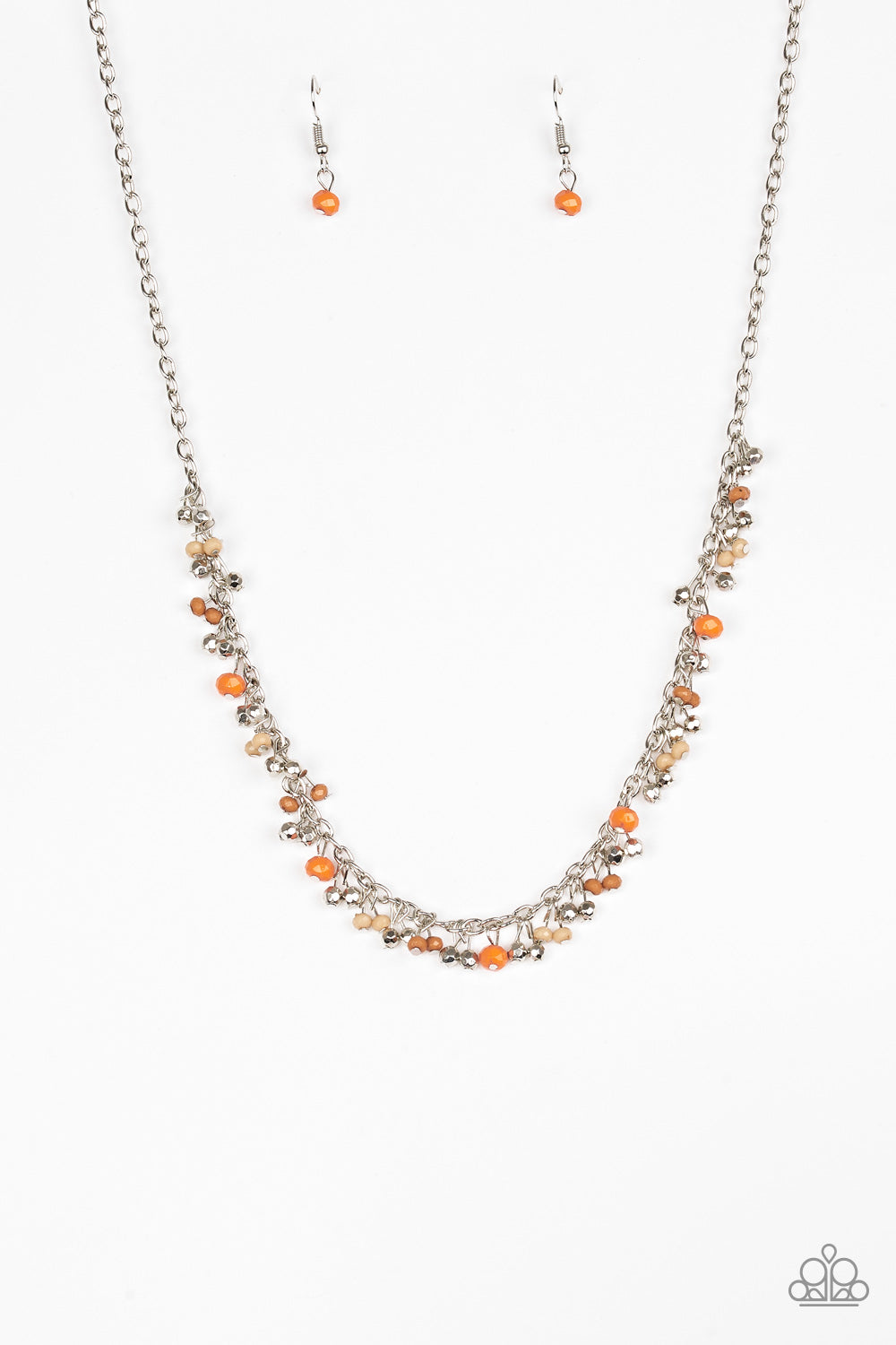 SAILING THE SEVEN SEAS - ORANGE TAN BEADS FRINGE NECKLACE