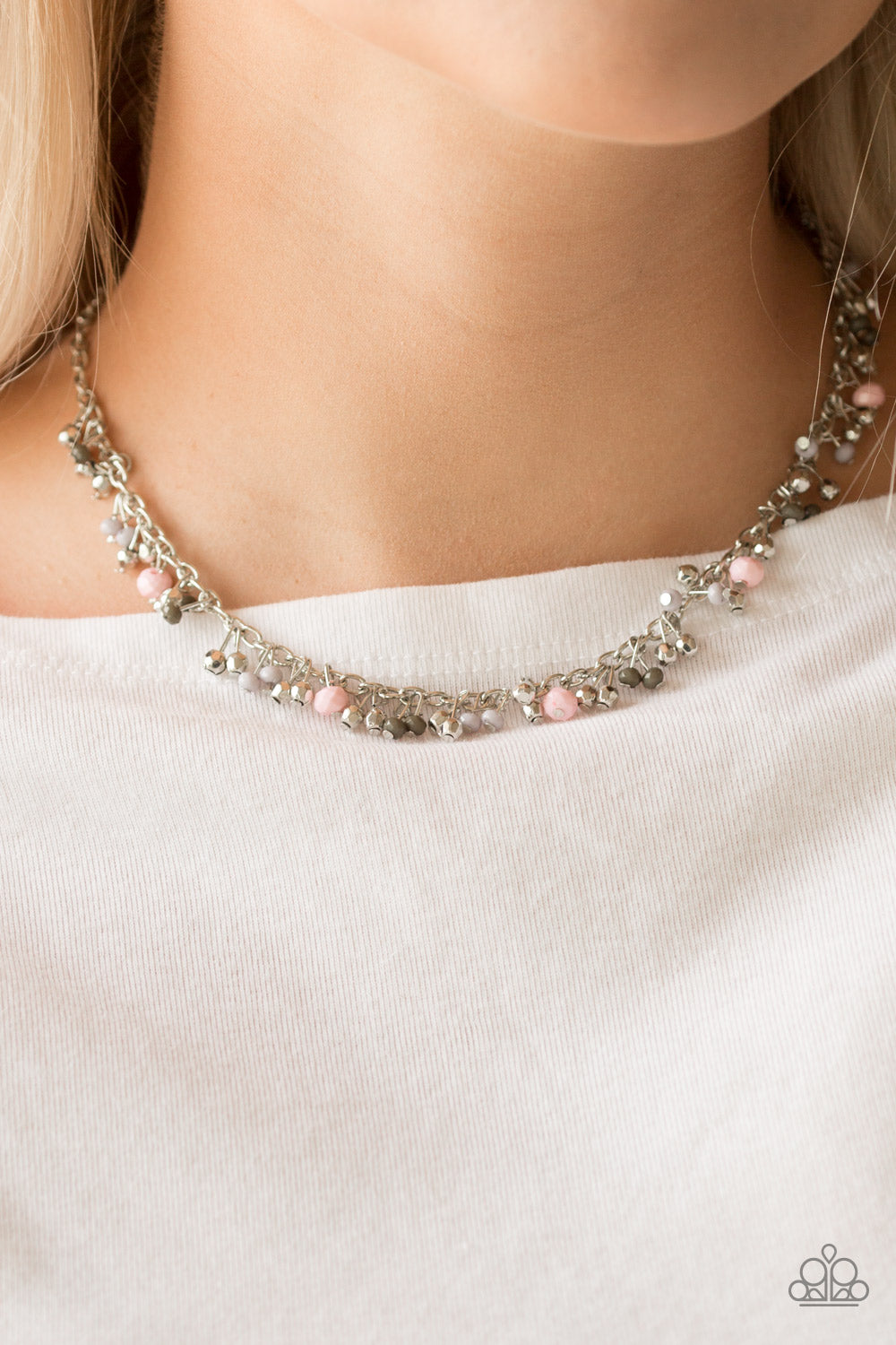 SAILING THE SEVEN SEAS - PINK AND GREEN BEADS FRINGE NECKLACE