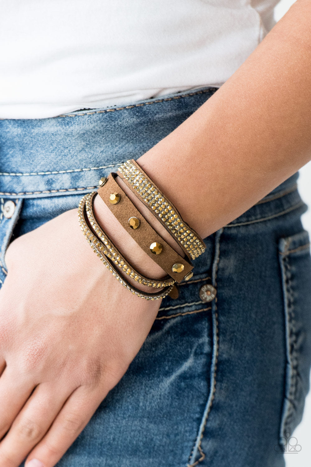 TOTALLY ROCKABLE - BRASS RHINESTONES DOUBLE WRAP BRACELET