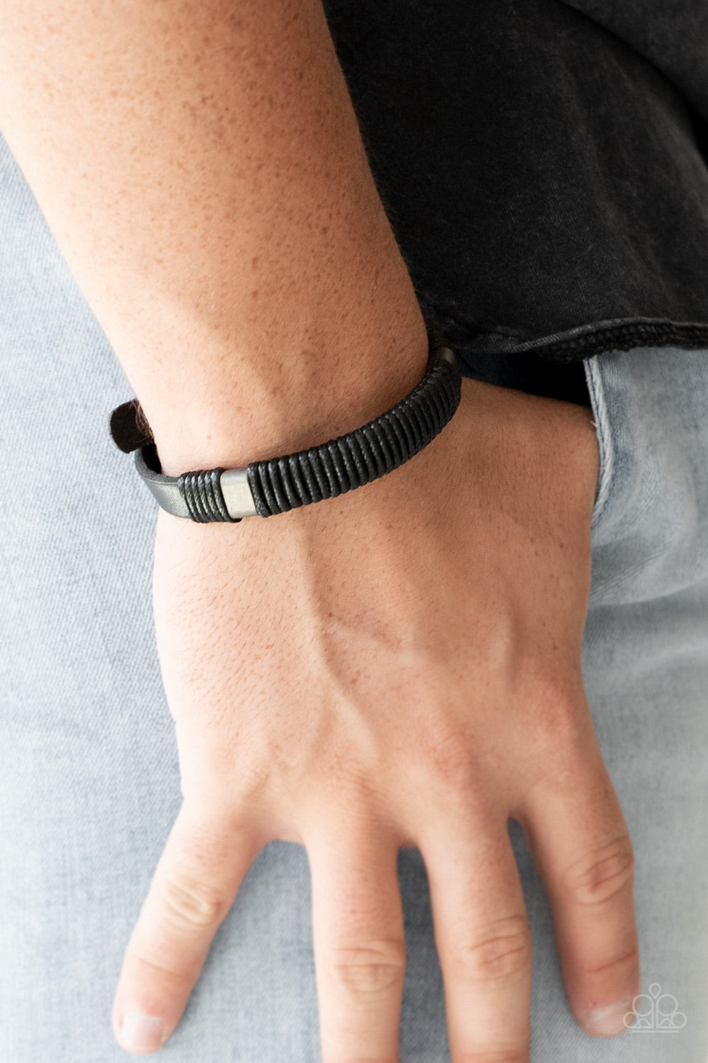 WHAT HAPPENS ON THE ROAD... - BLACK LEATHER TWINE WRAP URBAN BRACELET