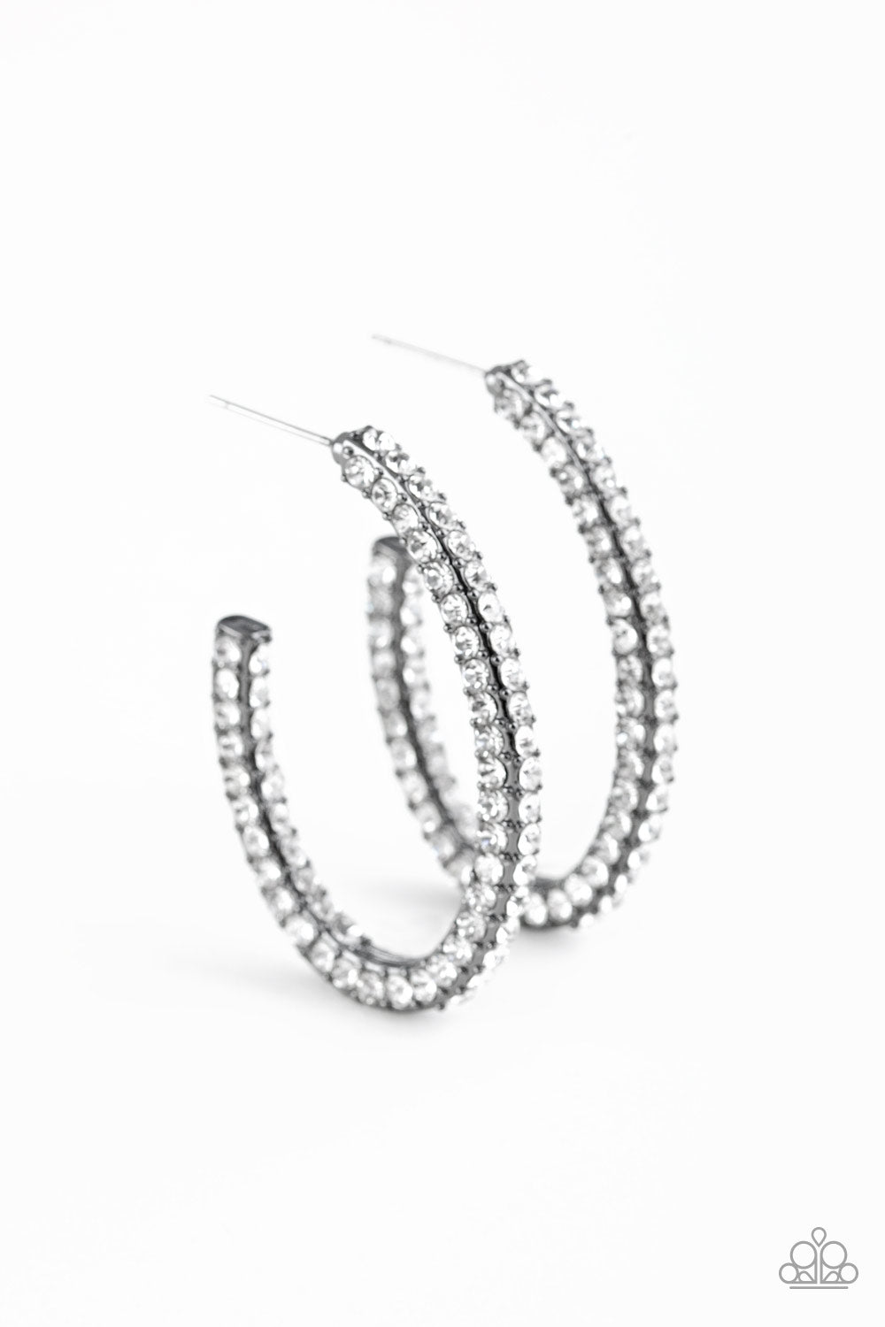 BIG WINNER - BLACK CLEAR RHINESTONES OVAL HOOP EARRINGS