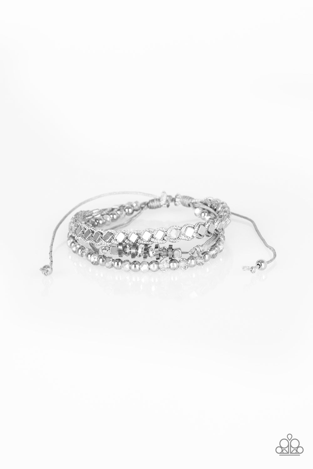 ULTRA MODERN - SILVER CUBE BEADS GRAY CORD DRAW STRING BRACELET