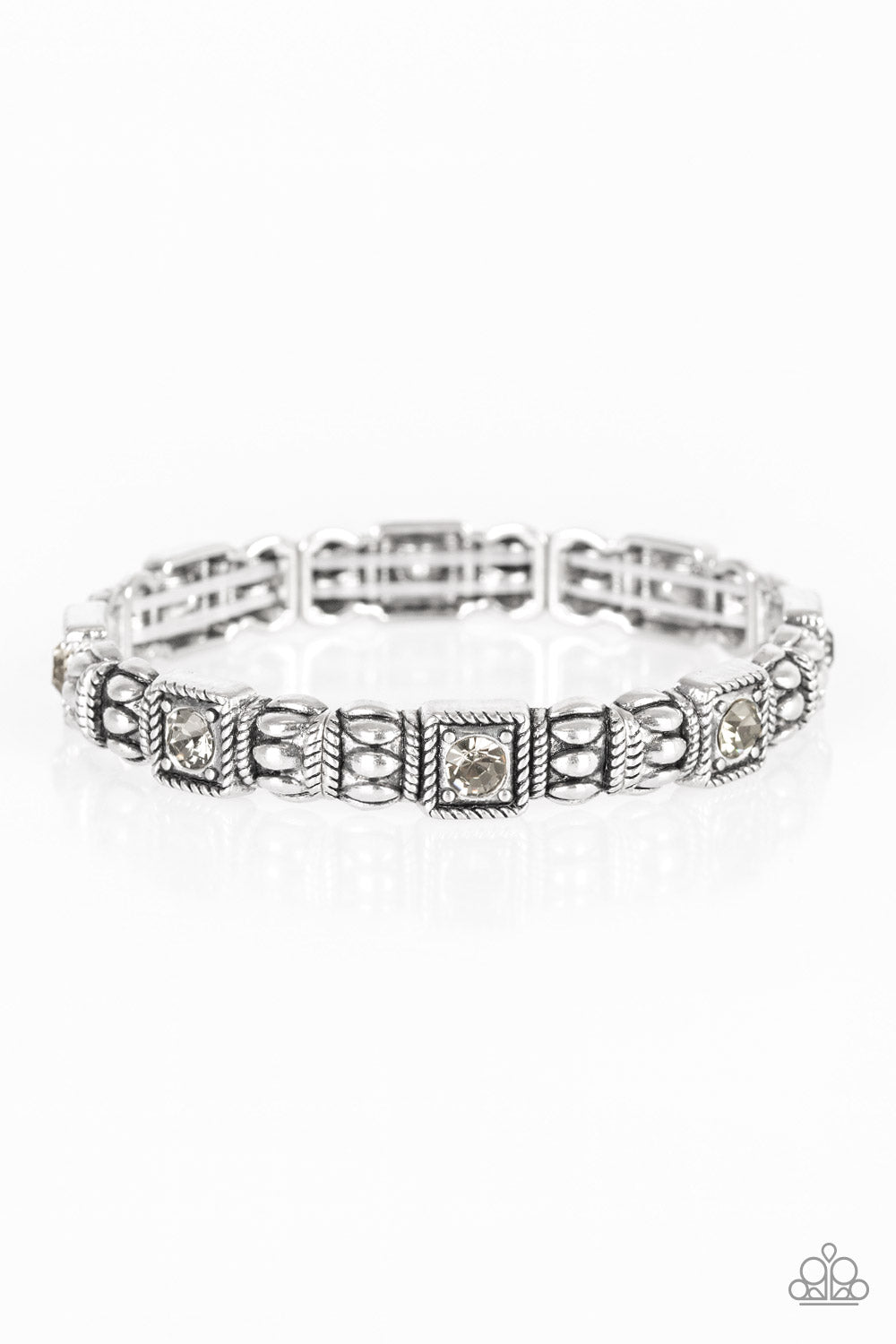 METRO MARVELOUS - SILVER STRETCH GRAY RHINESTONES BRACELET