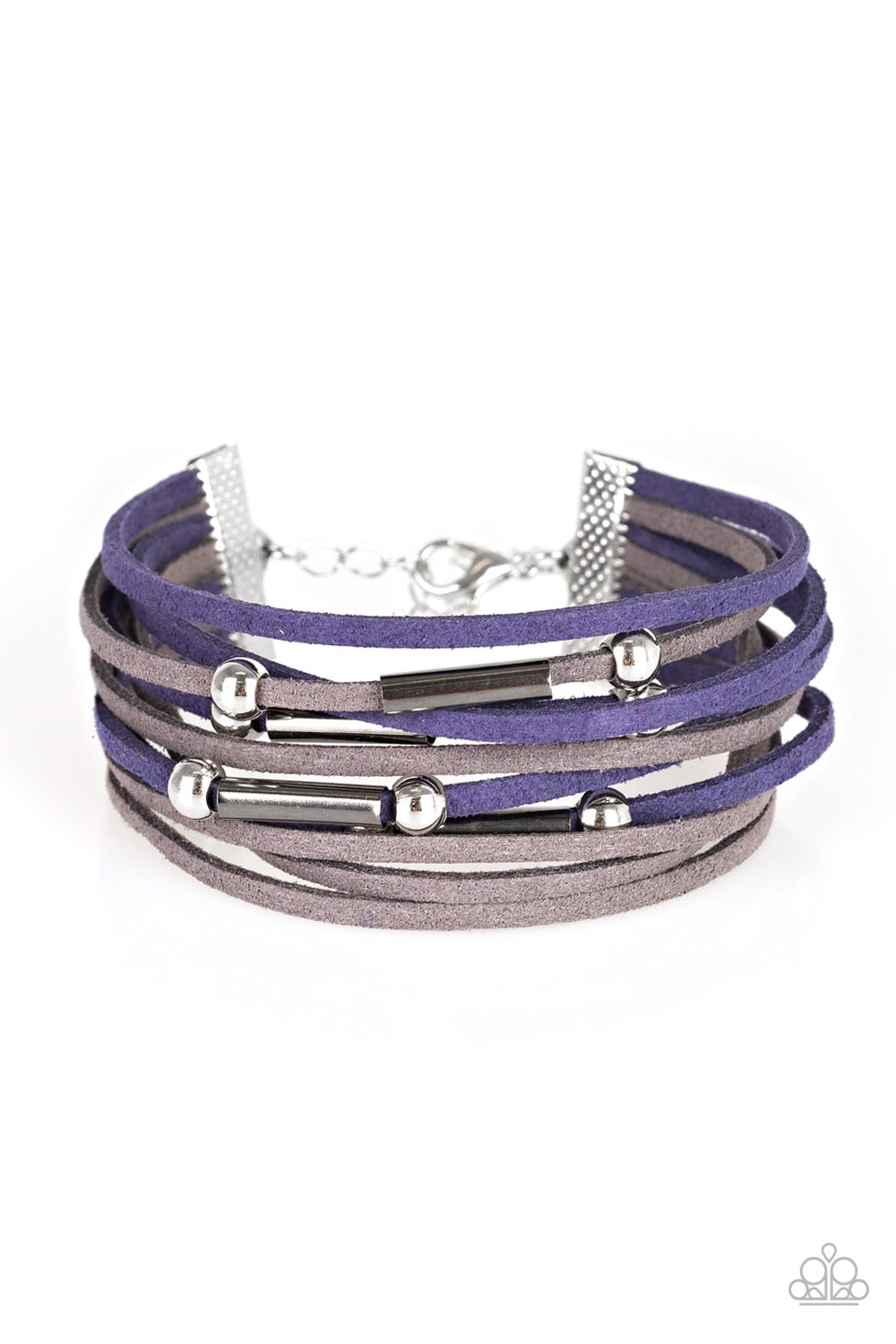 BACK TO BACKPACKER - MULTI GRAY BLUE NAVY SUEDE SILVER BEADS WRAP BRACELET