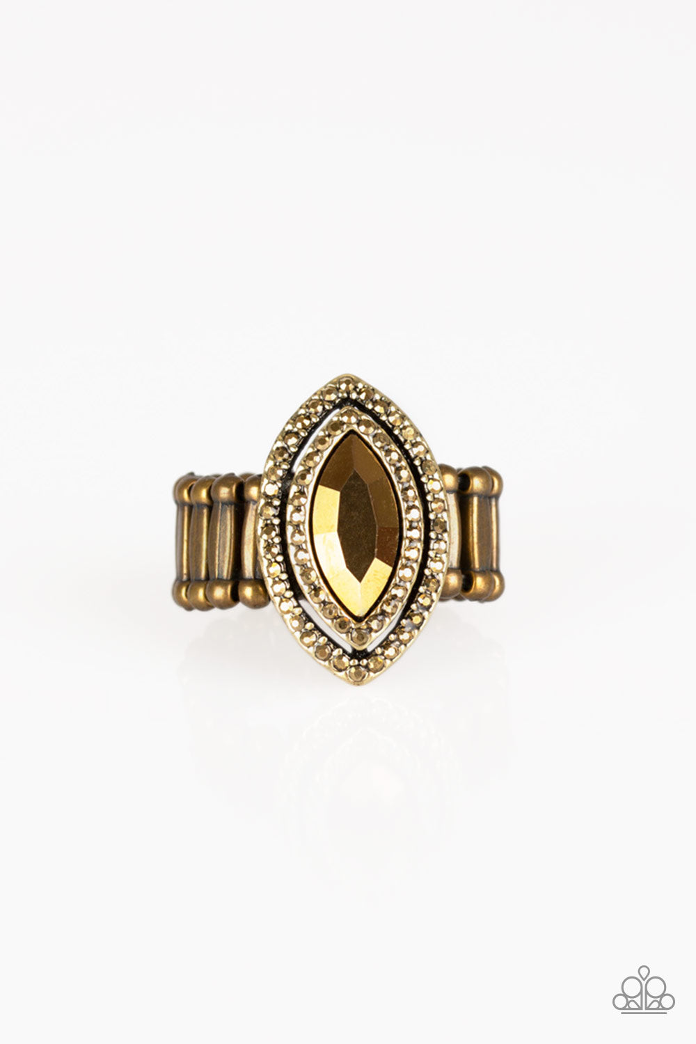 MODERN MILLIONAIRE - BRASS MARQUISE RHINESTONE RING