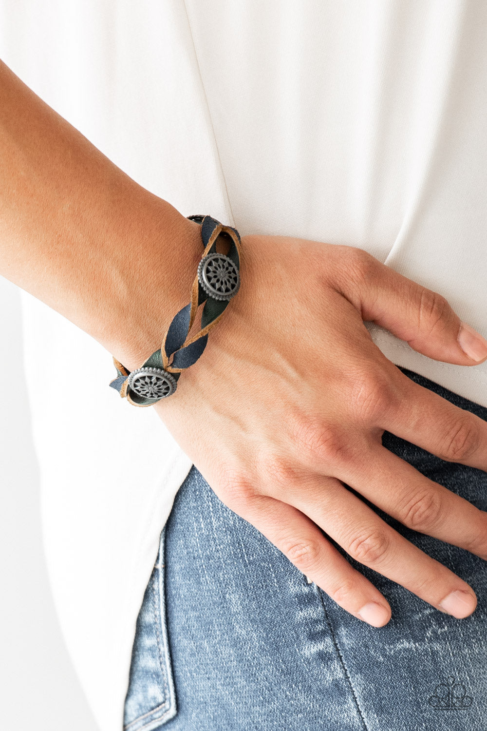 WIDE OPEN RANGER - BLUE LEATHER WRAP BRACELET