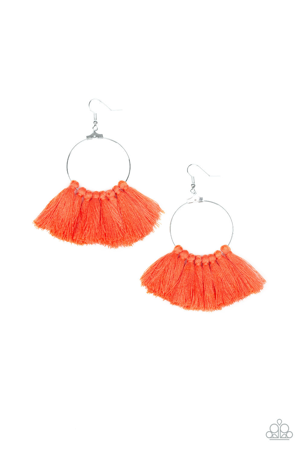 PERUVIAN PRINCESS - ORANGE KNOT FRINGE TASSEL WIRE EARRINGS
