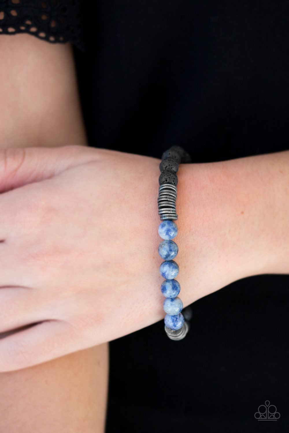 COOL-HEADED - BLUE SODALITE STONE LAVA BEADS STRETCH BRACELET