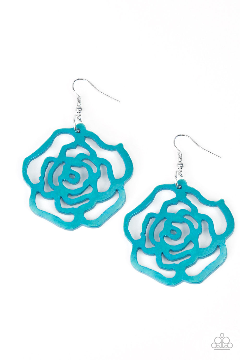 ISLAND ROSE - BLUE FLOWER CUTOUT WOODEN EARRINGS