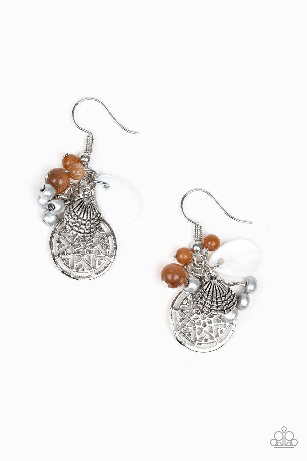 OCEAN ORACLE - BROWN MOONSTONE SHELLS SEASHELL BEACHY EARRINGS
