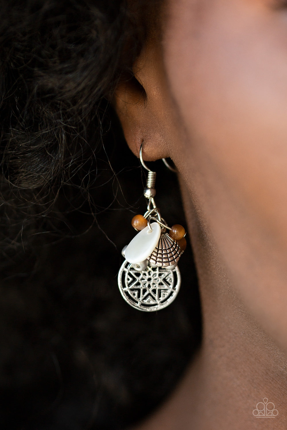 OCEAN ORACLE - BROWN MOONSTONE SHELLS SEASHELL BEACHY EARRINGS