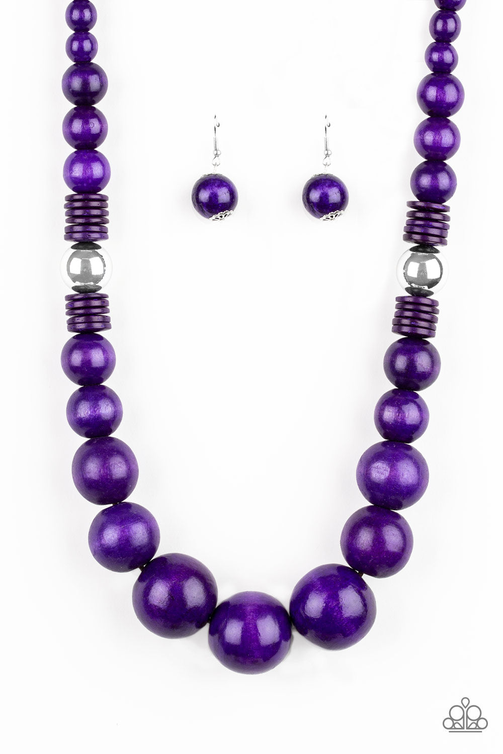 PANAMA PANORAMA - PURPLE WOODEN AND SILVER NECKLACE