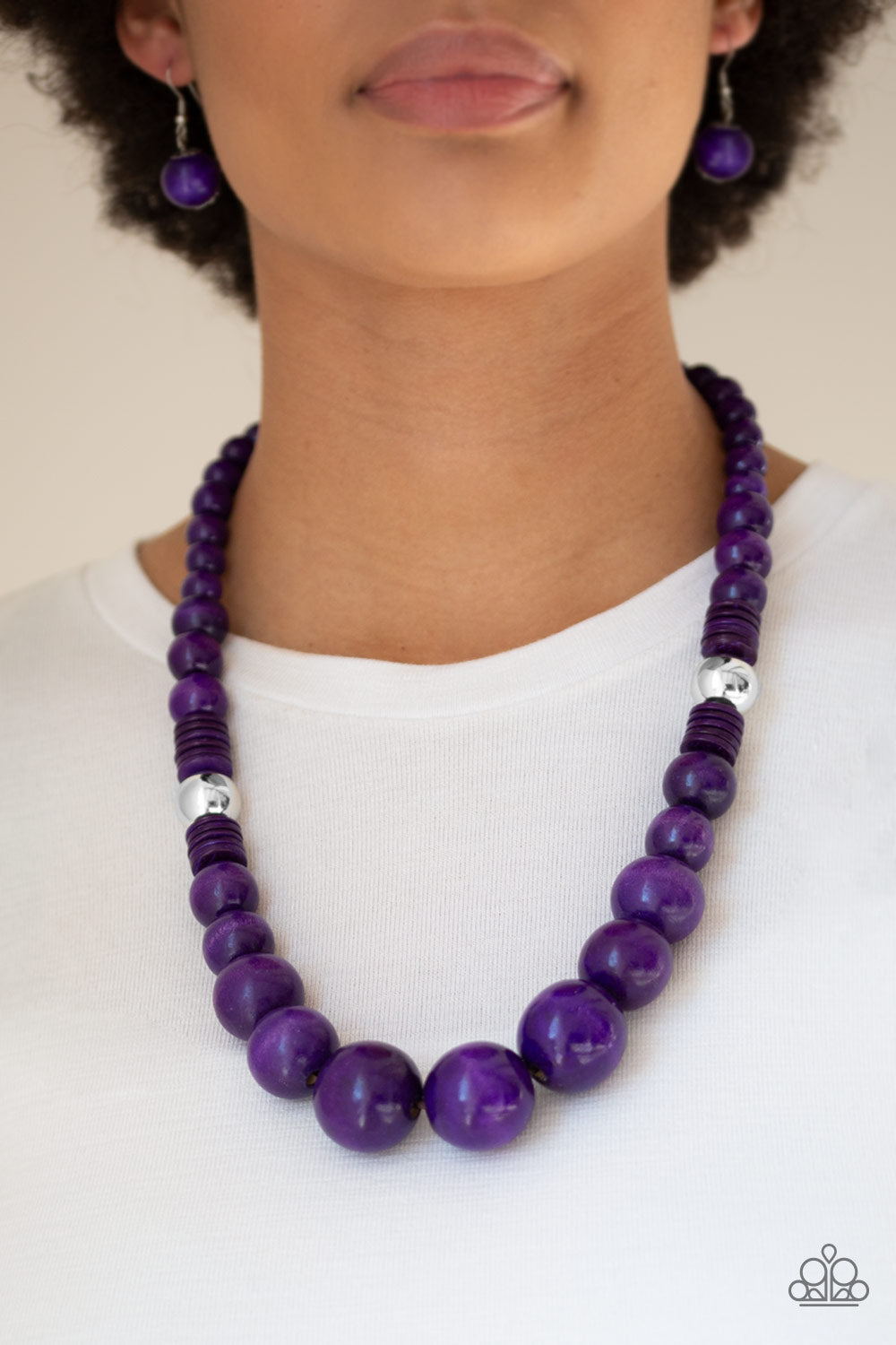 PANAMA PANORAMA - PURPLE WOODEN AND SILVER NECKLACE
