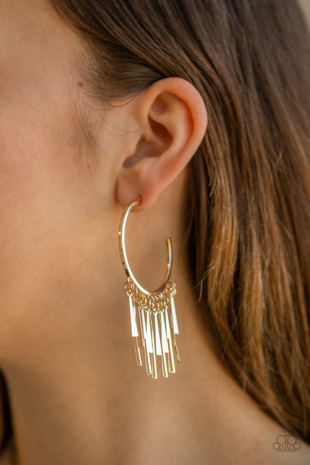 BRING THE NOISE - GOLD SKINNY HOOP FRINGE EARRINGS