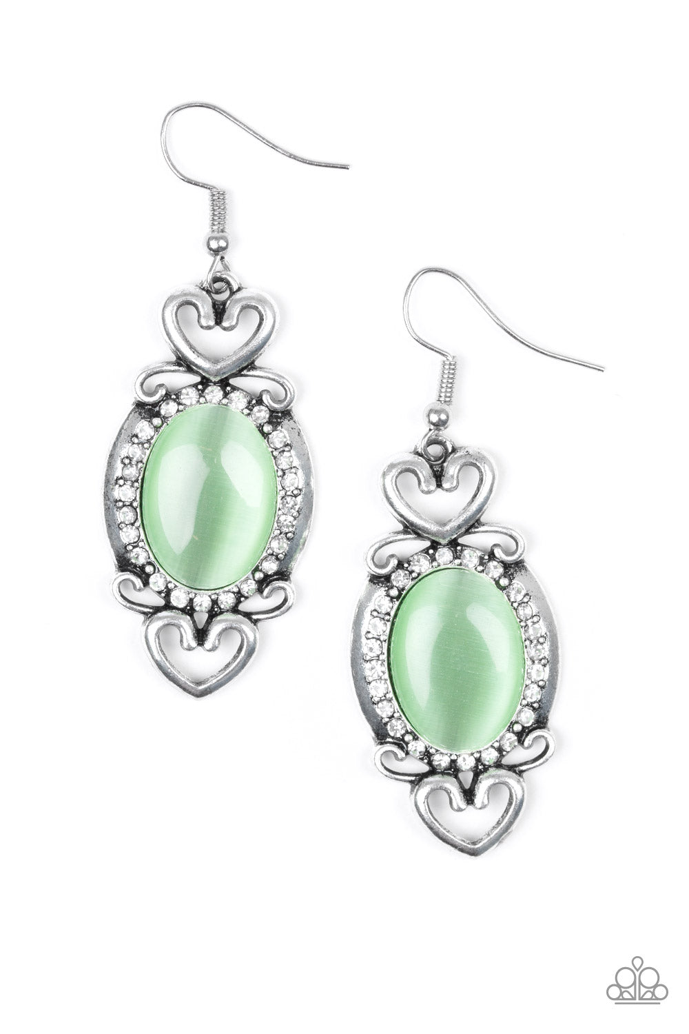 PORT ROYAL PRINCESS - GREEN MOONSTONE OVAL HEARTS EARRINGS