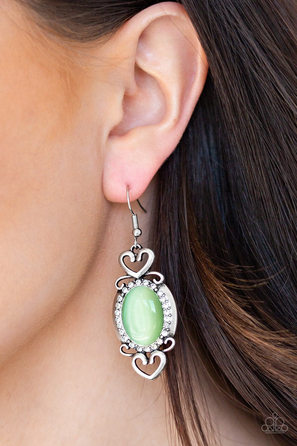 PORT ROYAL PRINCESS - GREEN MOONSTONE OVAL HEARTS EARRINGS
