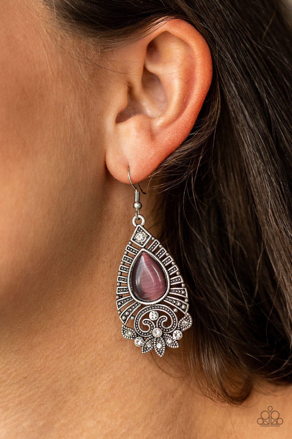 MAJESTICALLY MALIBU - PURPLE MOONSTONE TEARDROP SILVER TEXTURED EARRINGS