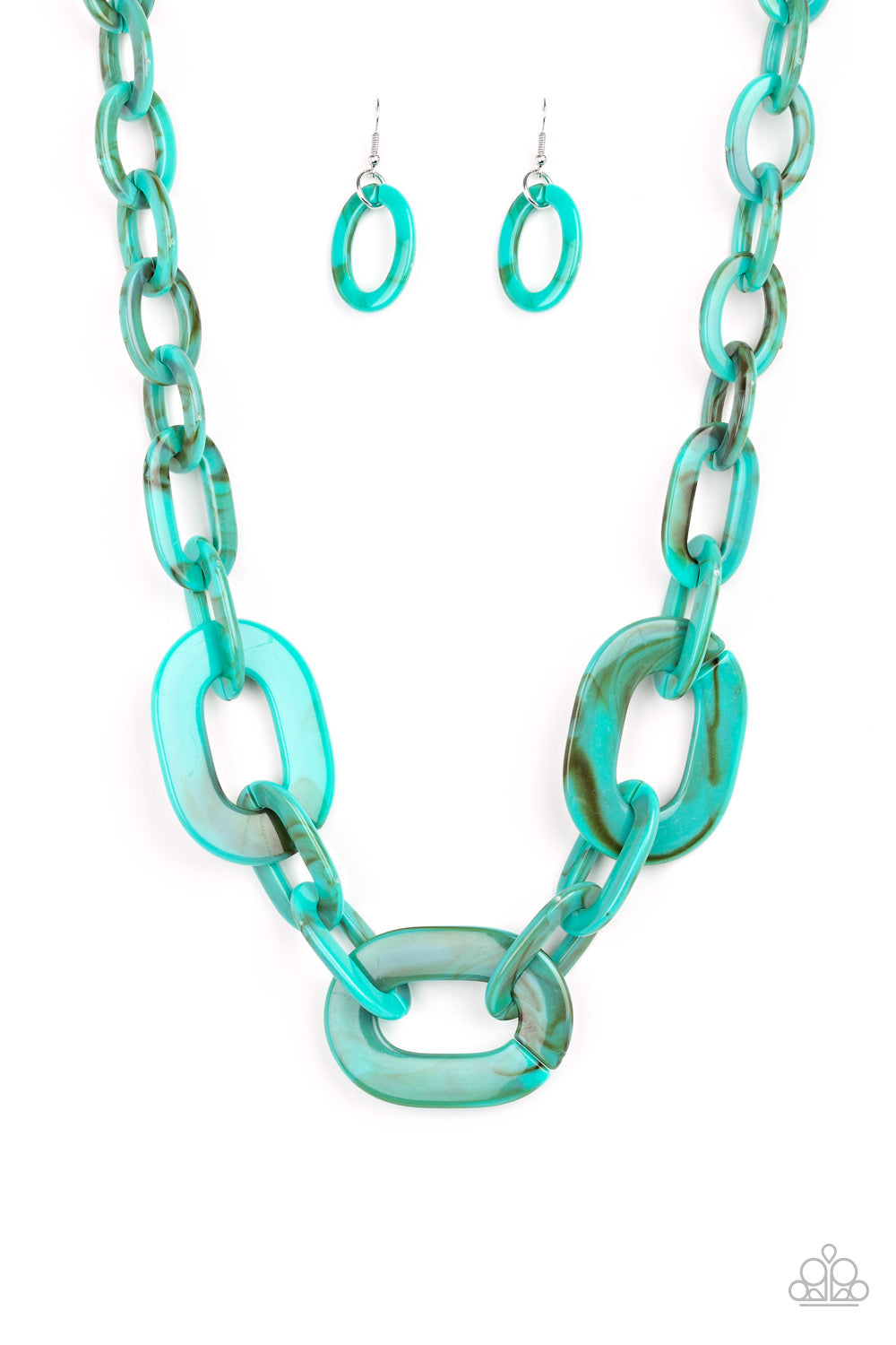 ALL IN-VINCIBLE - BLUE MARBLED ACRYLIC LINKS NECKLACE