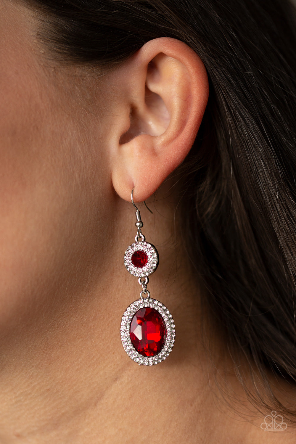 LET IT BEDAZZLE - RED RUBY RHINESTONES OVAL ROUND EARRINGS