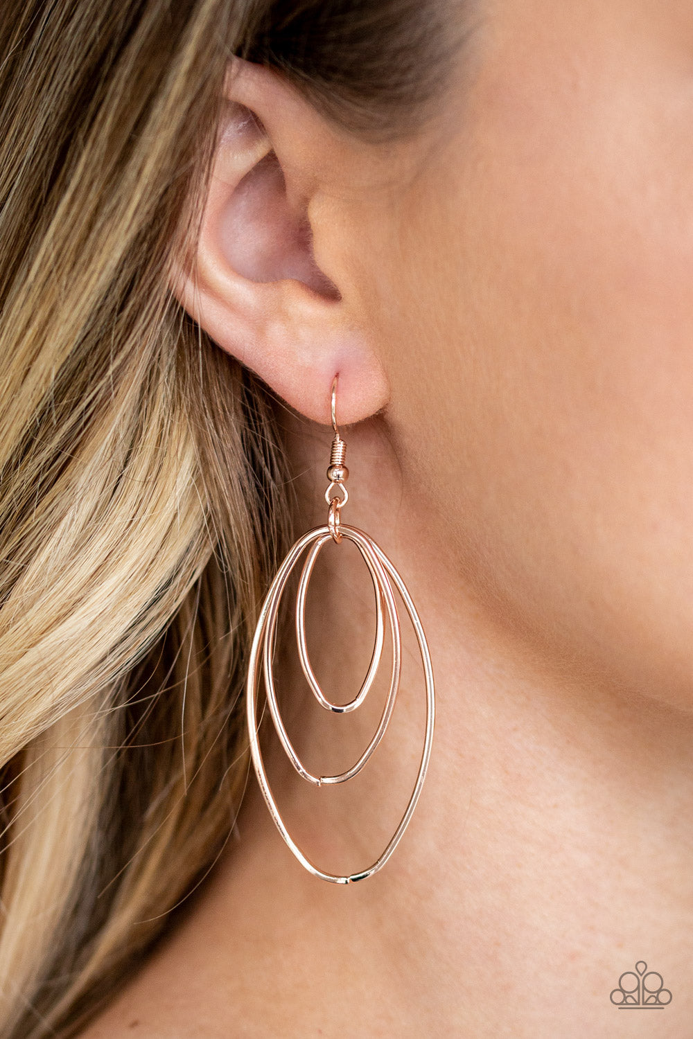 ALL OVAL THE PLACE - ROSE GOLD 3 OVALS PENDANT HOOP EARRINGS