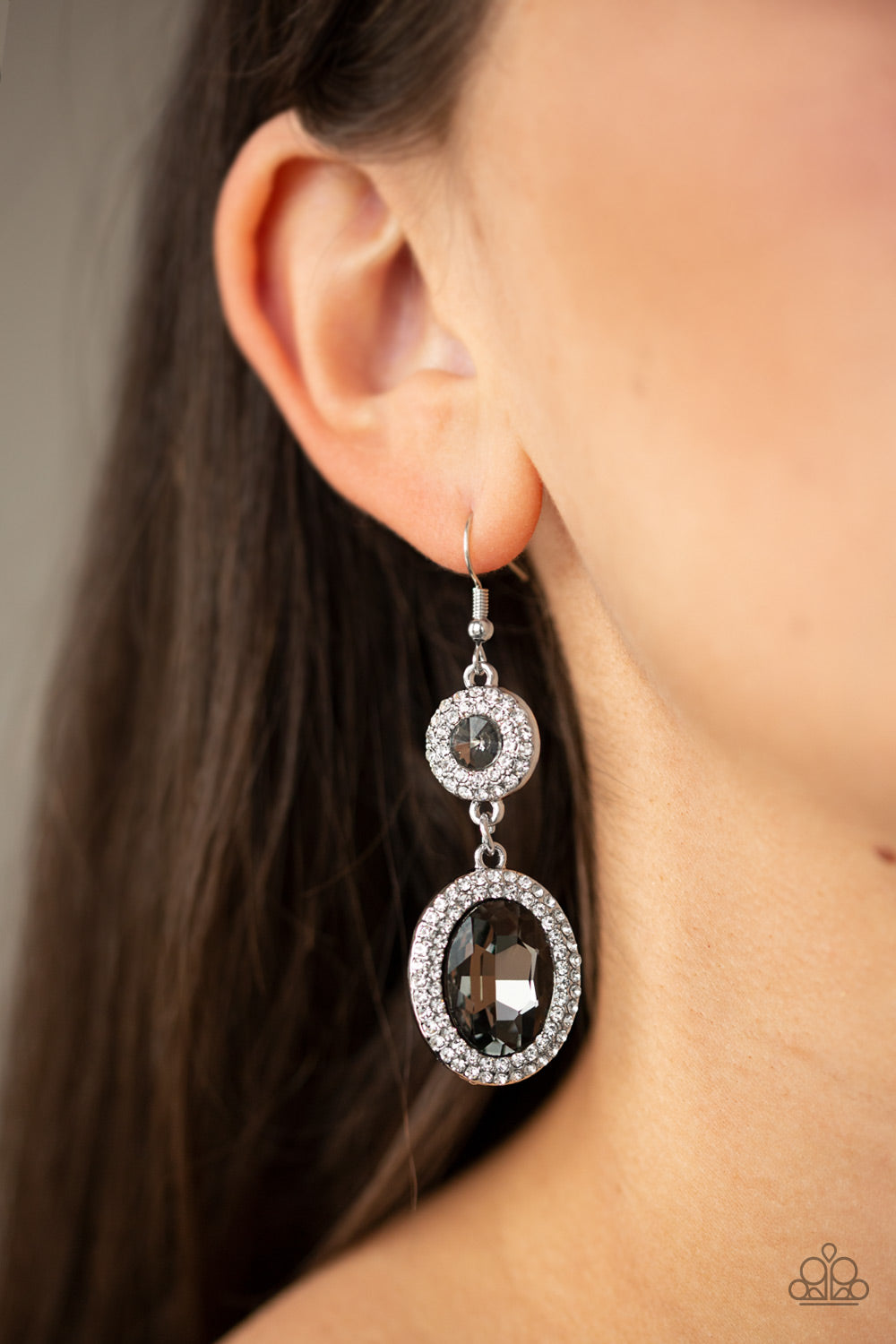 LET IT BEDAZZLE - SILVER BLACK DIAMOND RHINESTONE OVAL EARRINGS