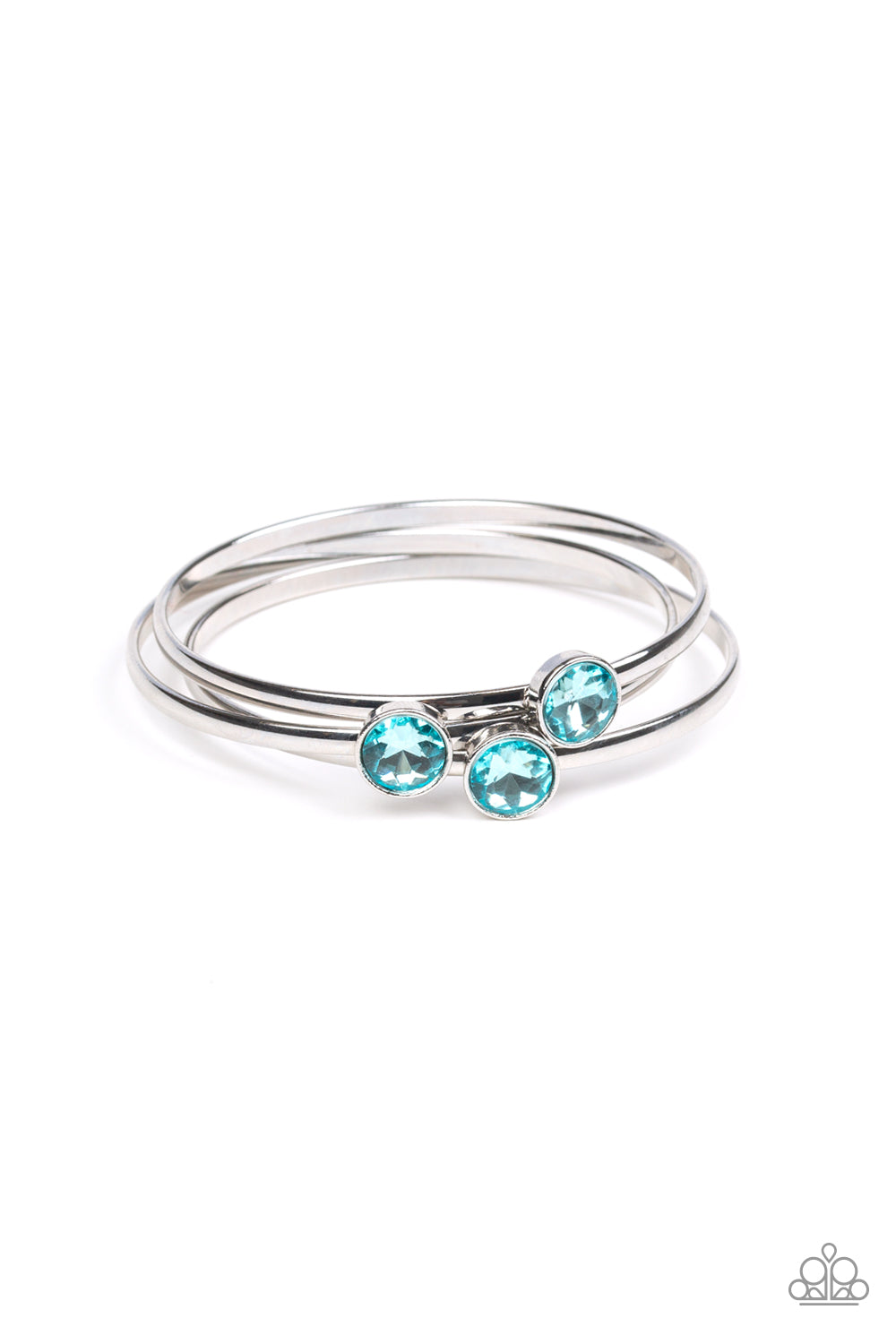 BE ALL YOU CAN BEDAZZLE - BLUE AQUAMARINE RHINESTONE BANGLE BRACELETS SET