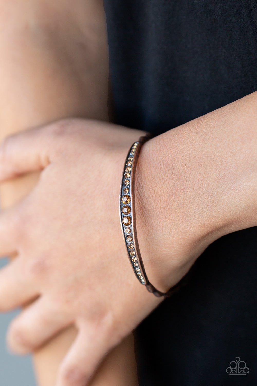 JUST SPARKLE AND WAVE - COPPER RHINESTONE BANGLE BRACELET