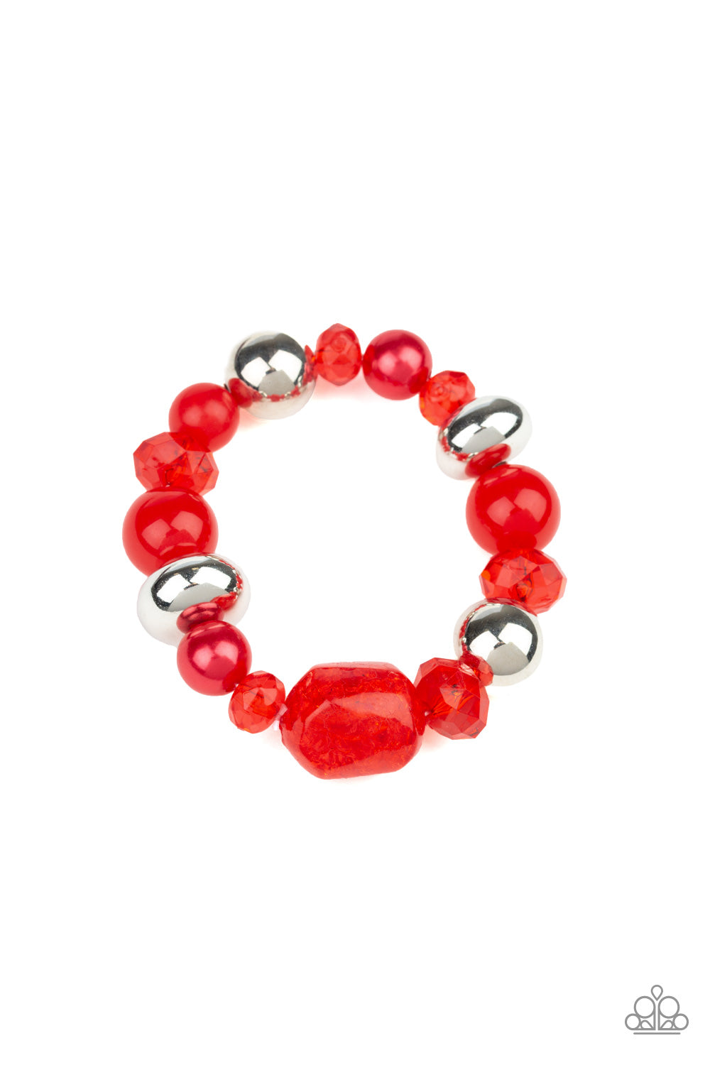 ICE ICE-BREAKER - RED CRACKLED ACRYLIC STRETCH BRACELET