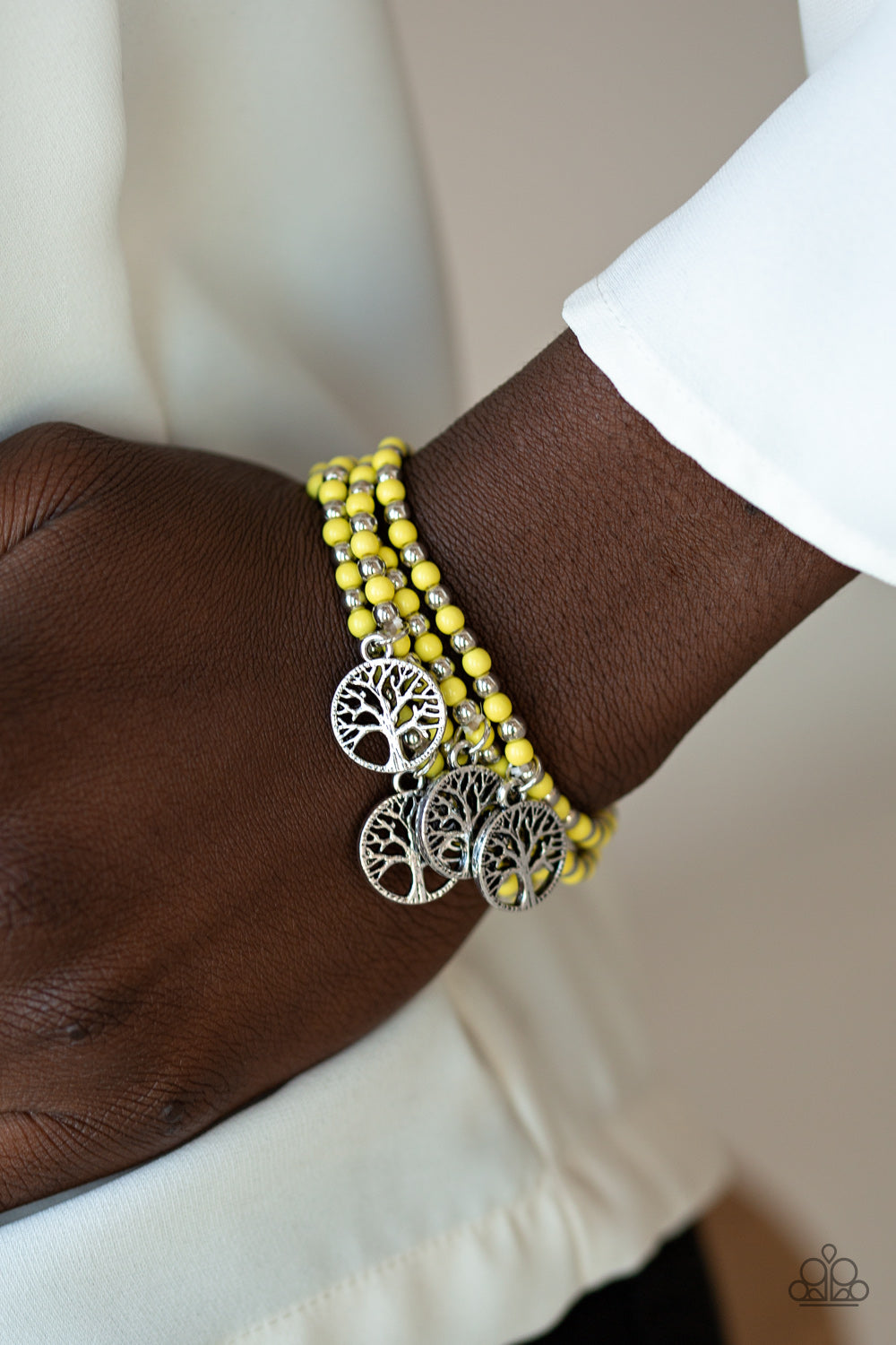 PLANT A TREE - YELLOW BEADS SILVER TREE OF LIFE CHARM BRACELETS SET
