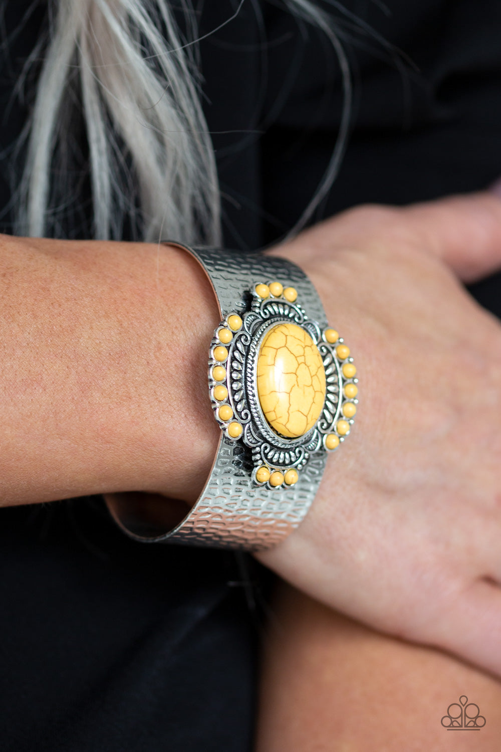 CANYON CRAFTED - YELLOW TURQUOISE SILVER CUFF BRACELET