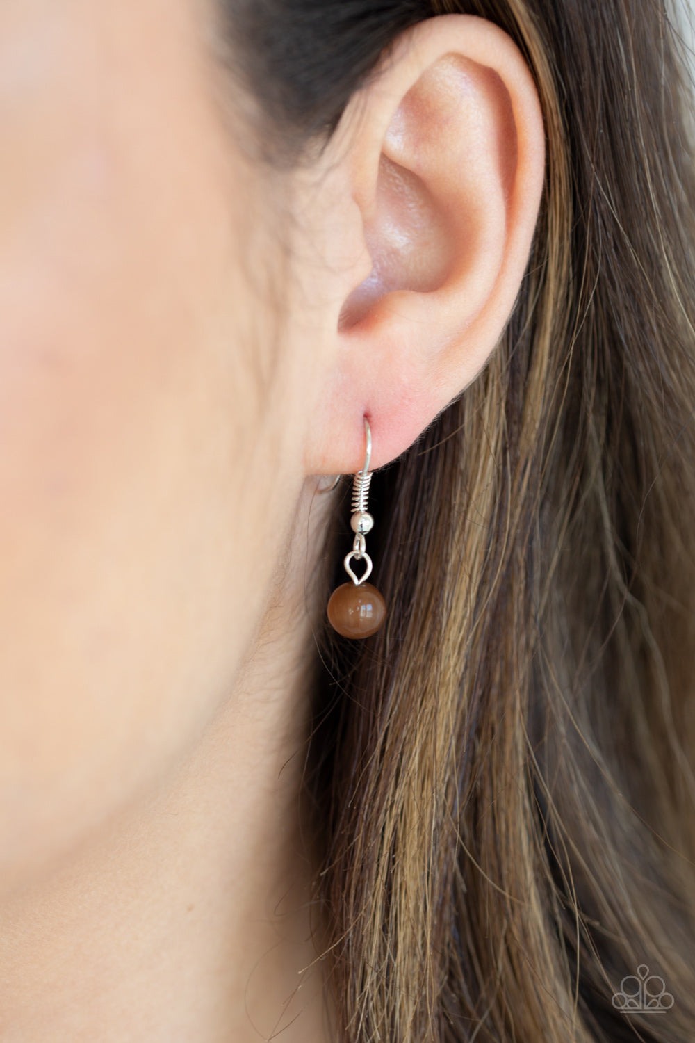 GLEAMING GARDENS - BROWN MOONSTONE TEARDROP SILVER ROSE OVERLAY NECKLACE